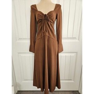 Moon River Romantic Peasant Dress W/ Convertable Neck Faux Corset Sz XS Latte